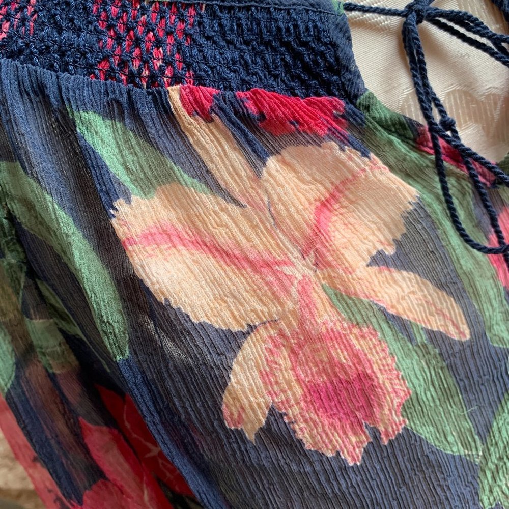 Lucky Brand Silk Floral Boho Peasant Blouse S - Picture 5 of 6